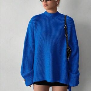 SHEIN Dusty Blue Women’s Standard Collar  Long Sleeve Knit Sweater